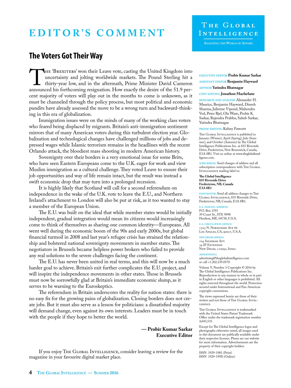 The Global Intelligence Preview Pages