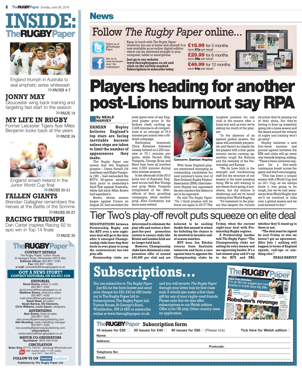 The Rugby Paper Preview Pages