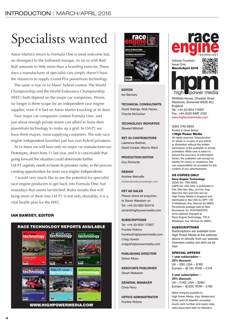 Race Engine Technology Preview Pages