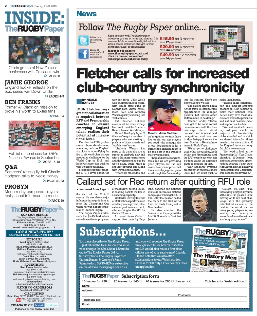 The Rugby Paper Preview Pages