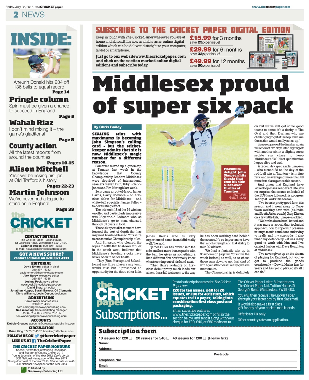 The Cricket Paper Preview Pages