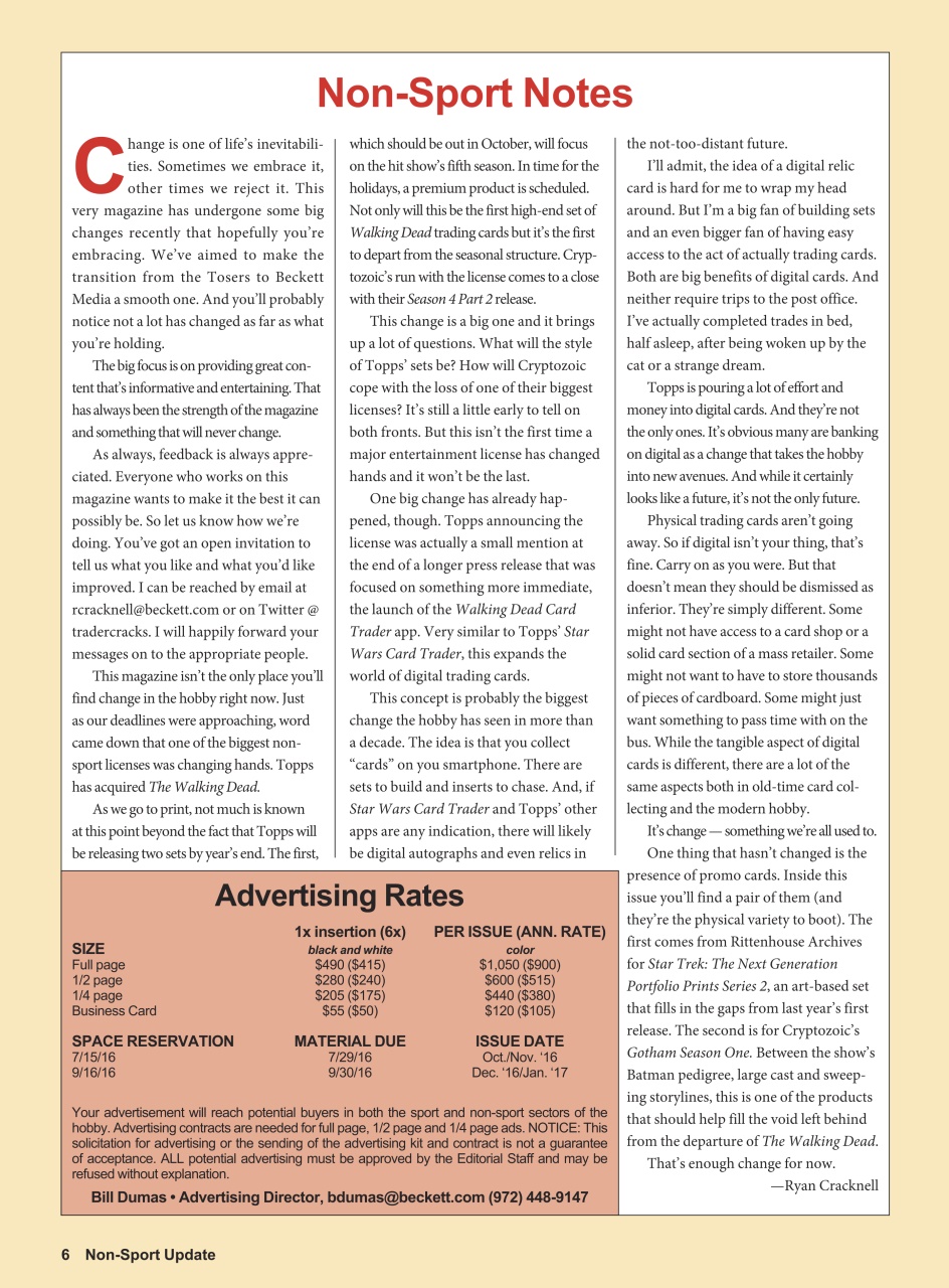 Non-Sport Update Magazine Preview Pages