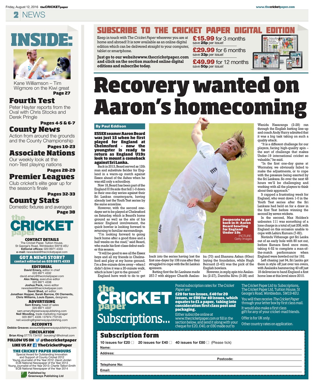 The Cricket Paper Preview Pages
