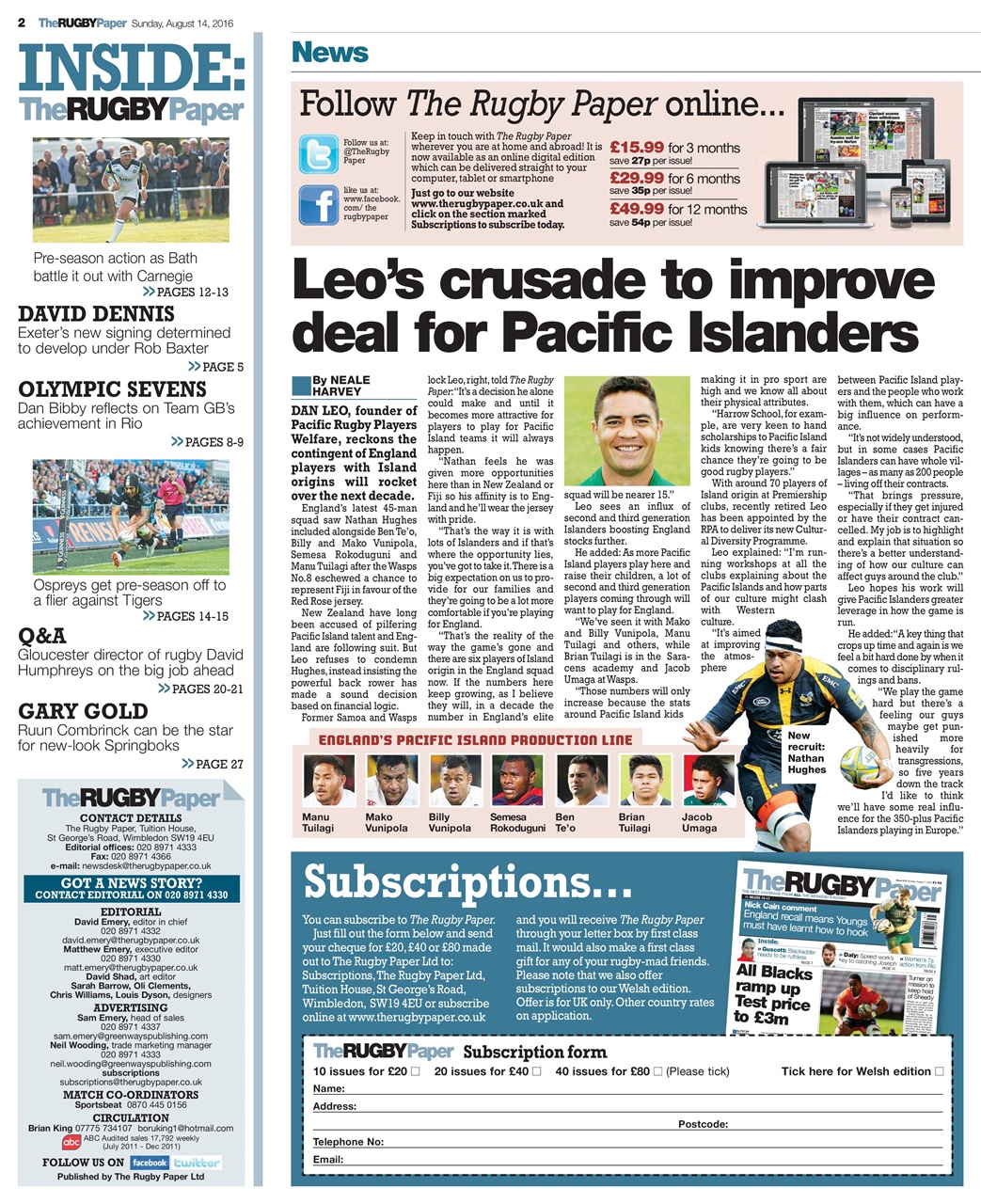 The Rugby Paper Preview Pages