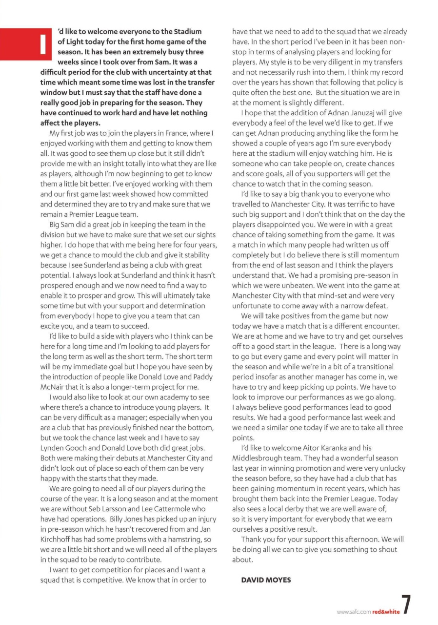 Sunderland FC Preview Pages