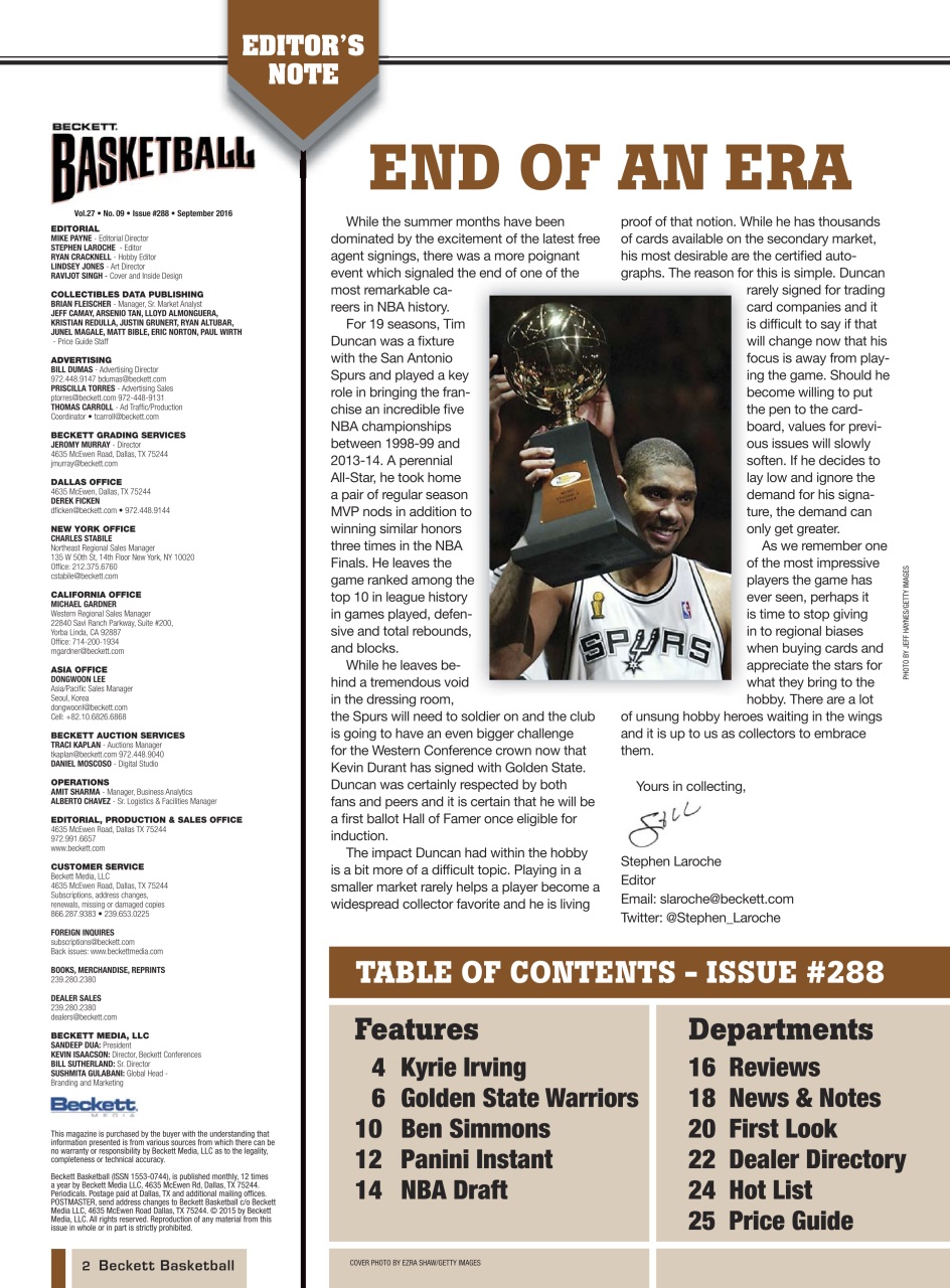 Beckett Basketball Magazine Preview Pages