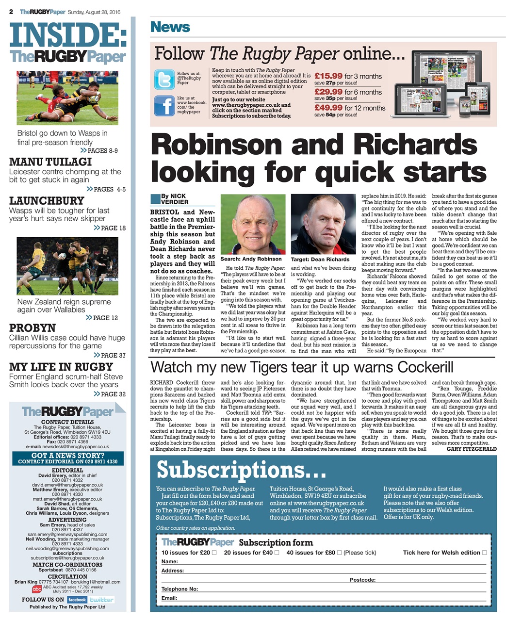 The Rugby Paper Preview Pages