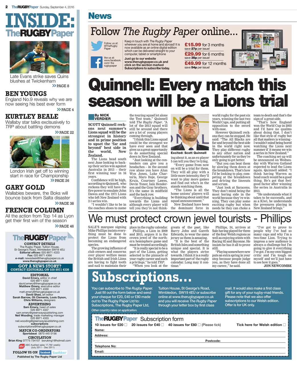 The Rugby Paper Preview Pages
