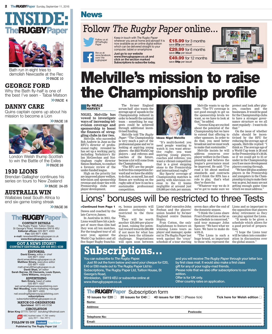 The Rugby Paper Preview Pages