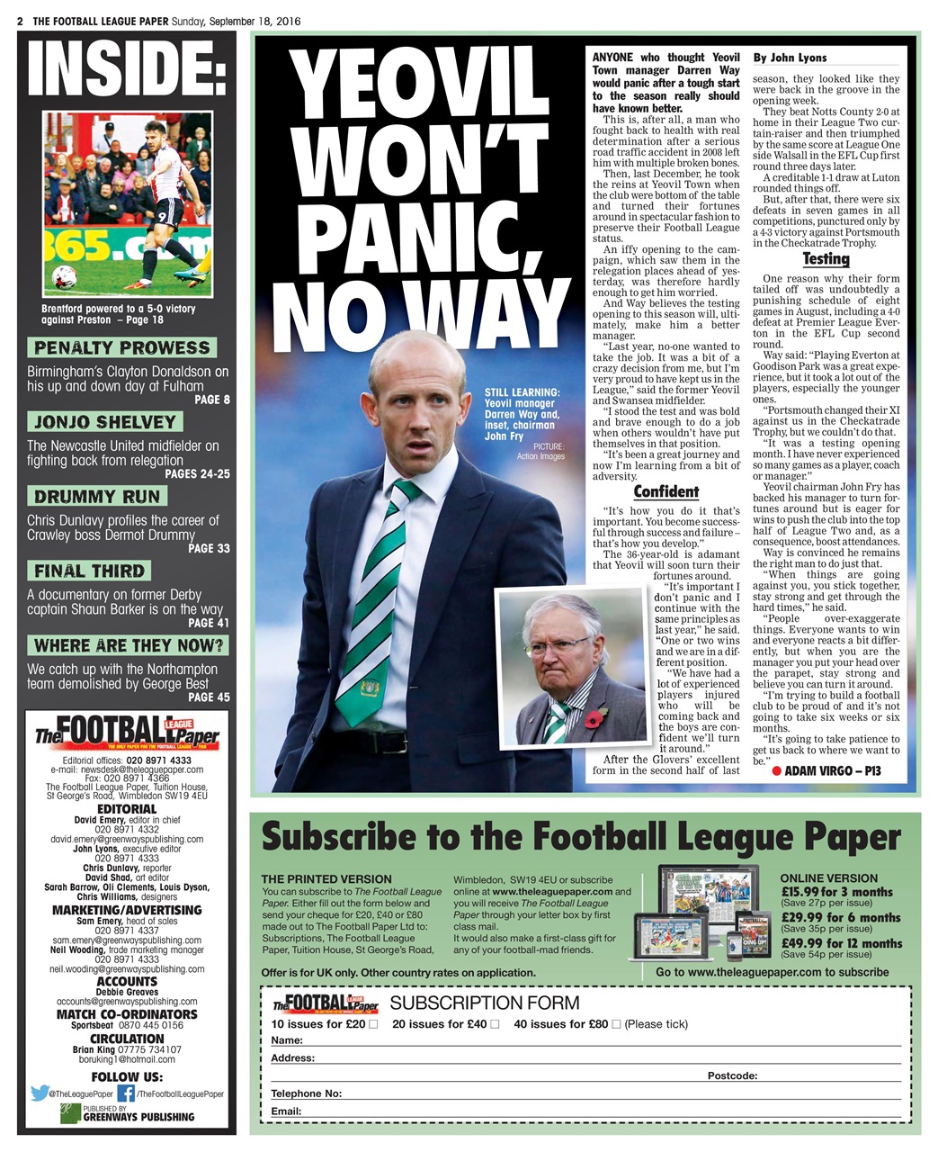 The Football League Paper Preview Pages