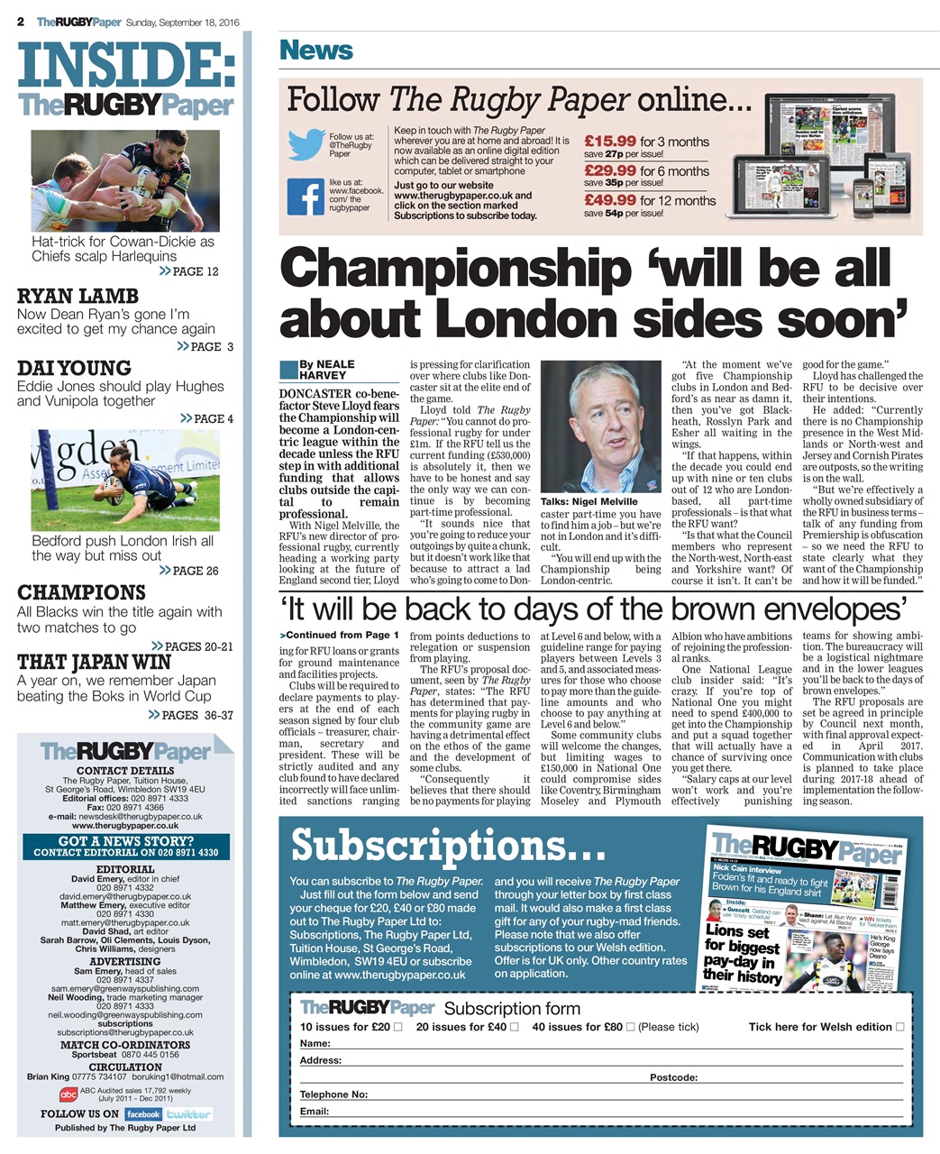 The Rugby Paper Preview Pages