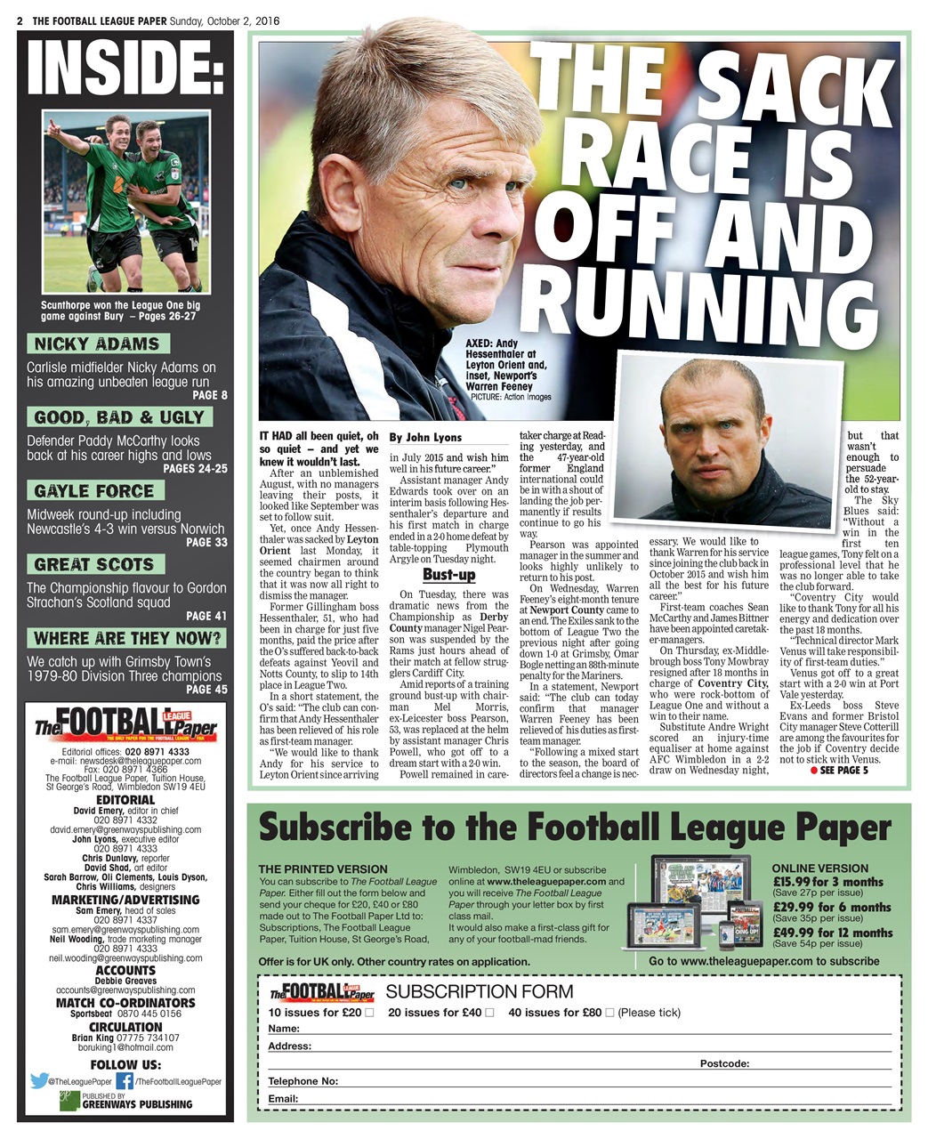 The Football League Paper Preview Pages