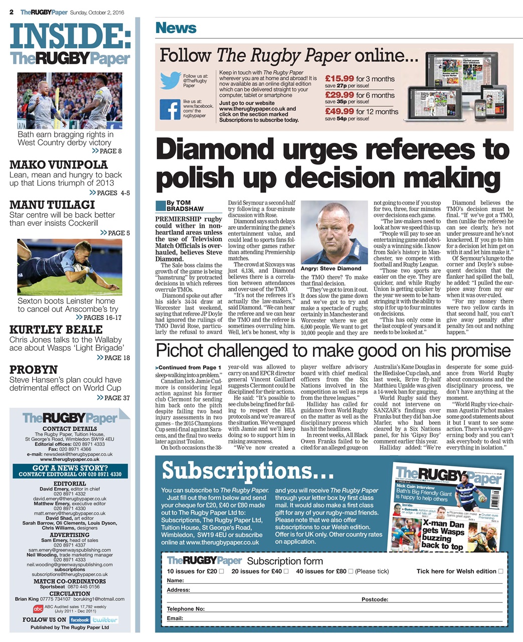 The Rugby Paper Preview Pages