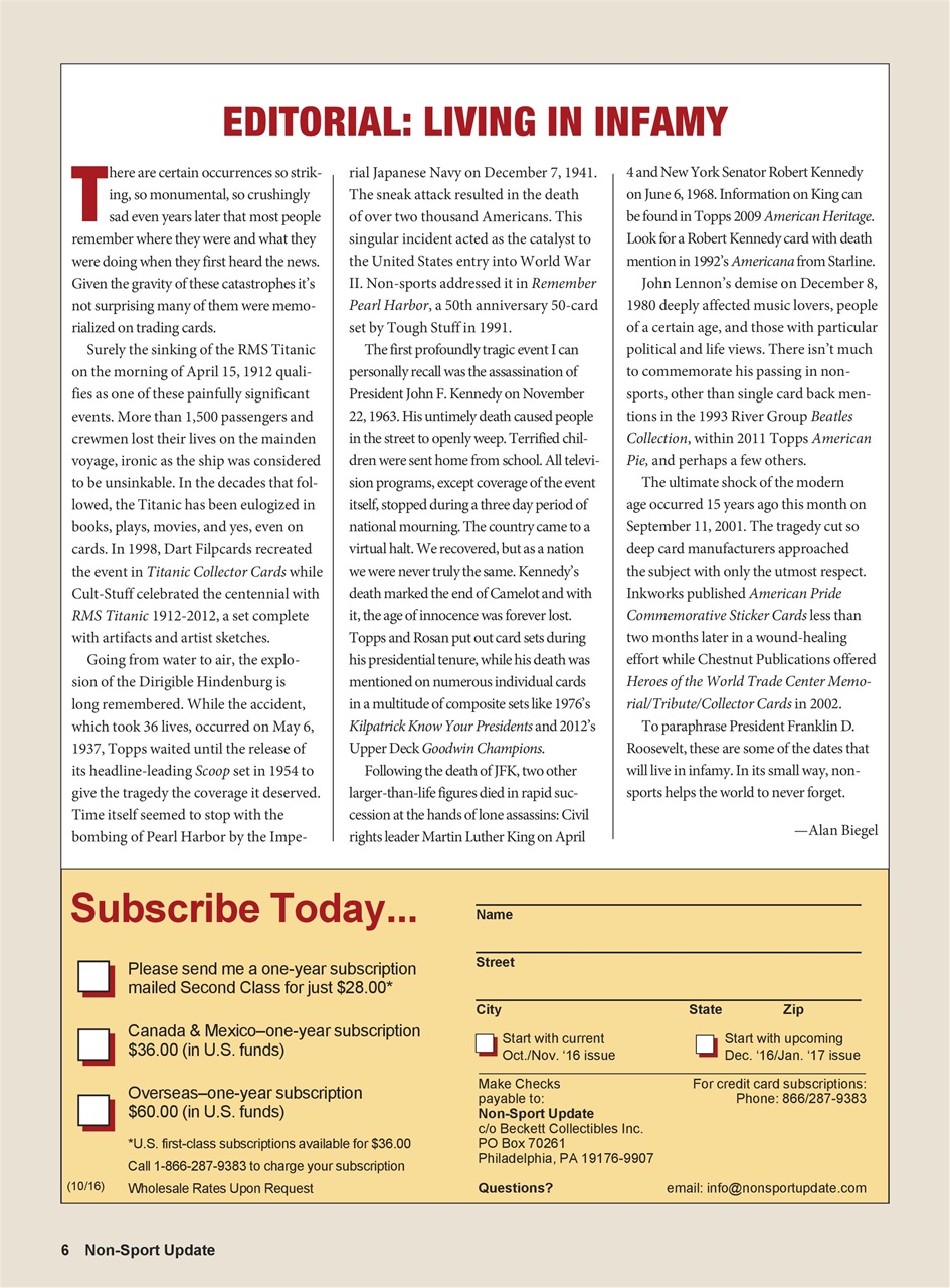 Non-Sport Update Magazine Preview Pages