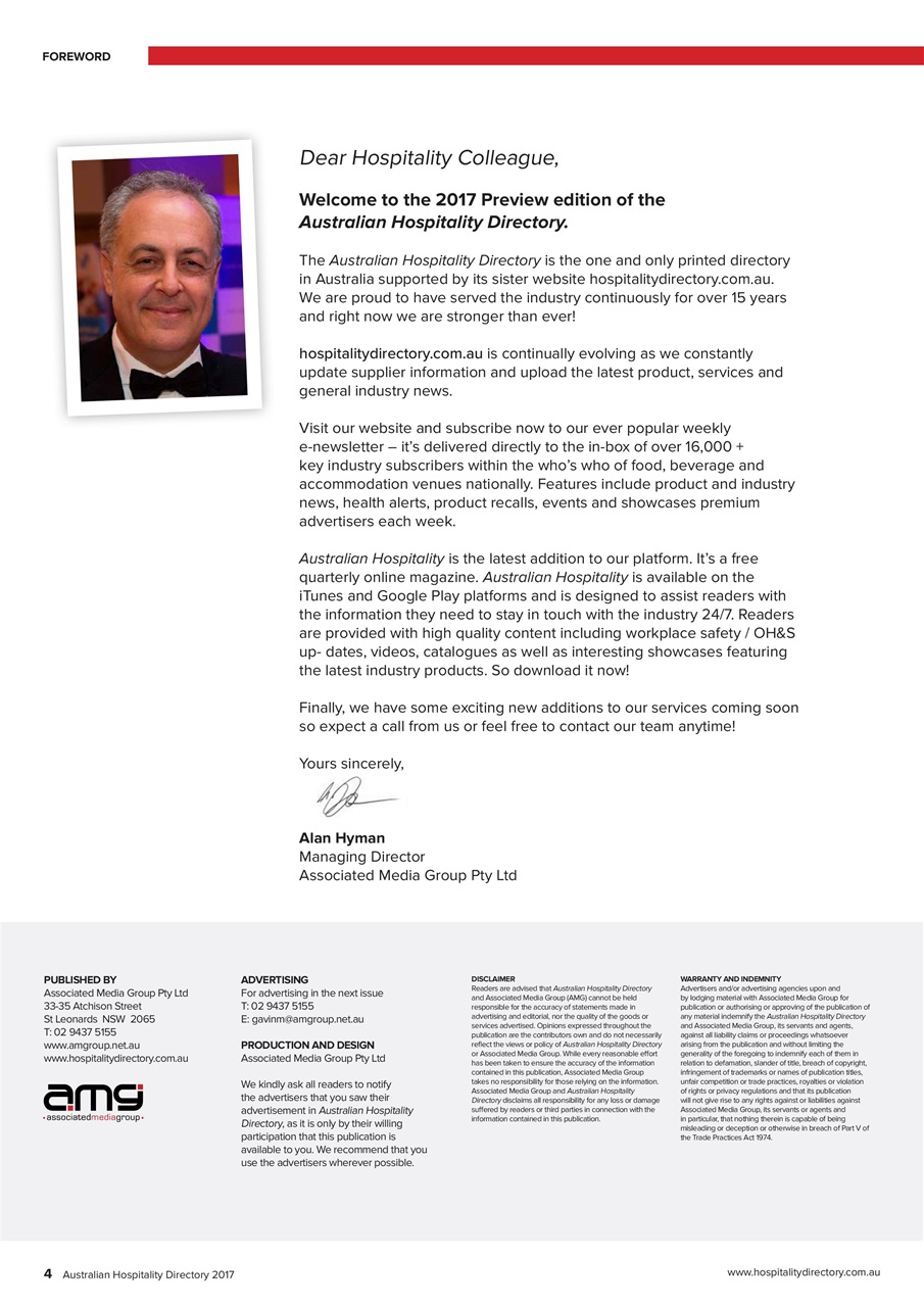 Australian Hospitality Directory Preview Pages