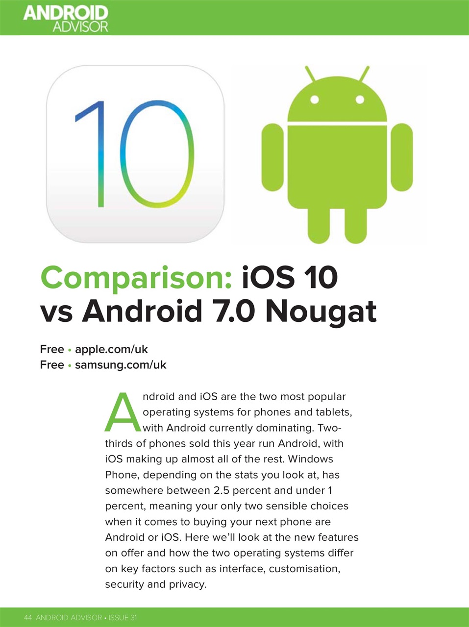 Android Advisor Preview Pages