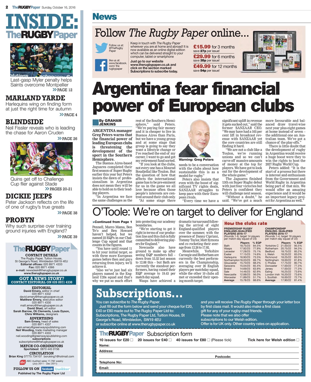 The Rugby Paper Preview Pages