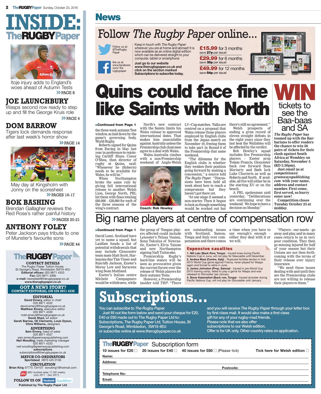 The Rugby Paper Preview Pages