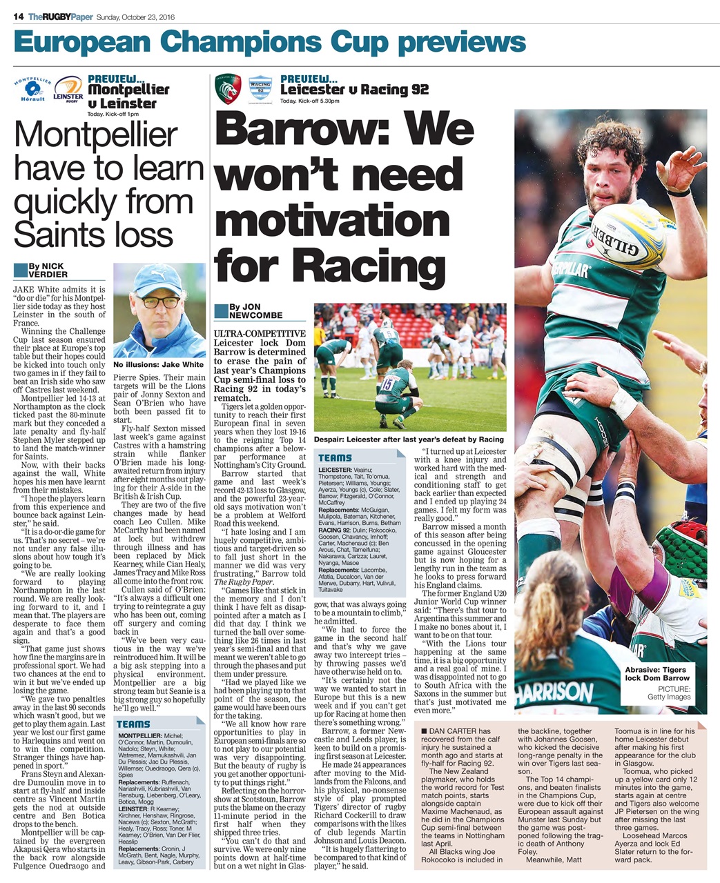 The Rugby Paper Preview Pages