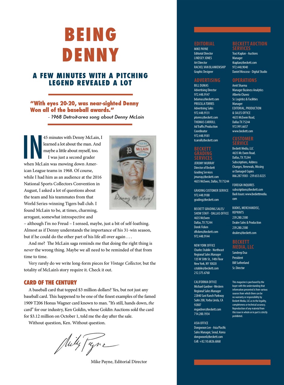 Beckett Vintage Collector Magazine Preview Pages