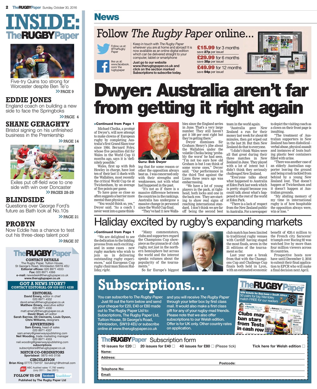 The Rugby Paper Preview Pages