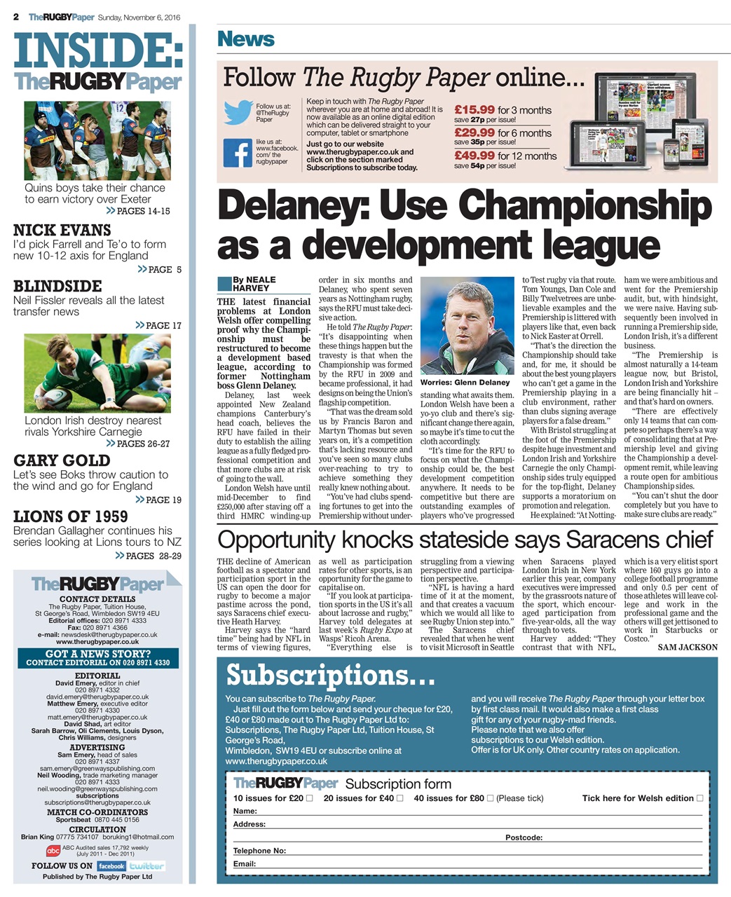 The Rugby Paper Preview Pages