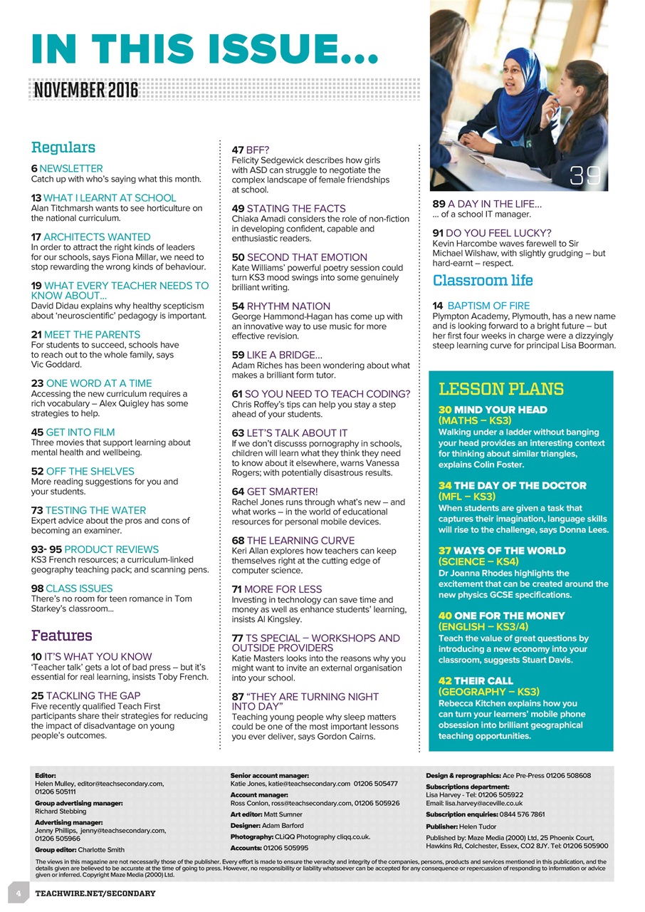 Teach Secondary Preview Pages