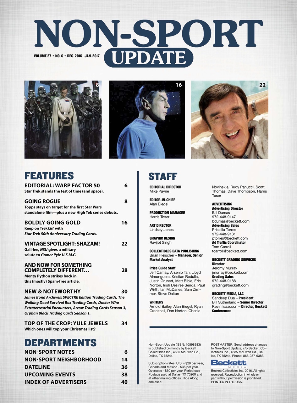 Non-Sport Update Magazine Preview Pages