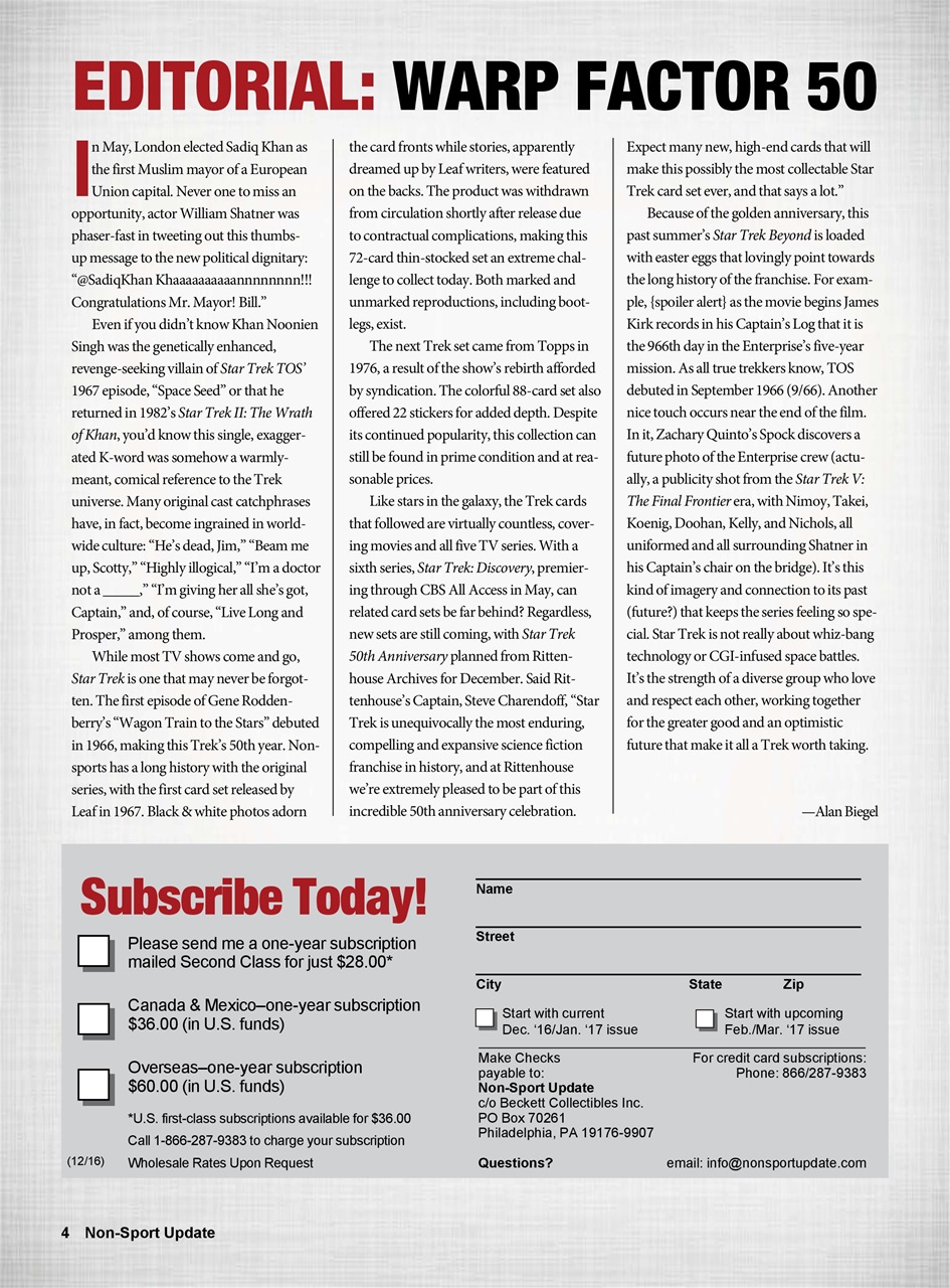 Non-Sport Update Magazine Preview Pages