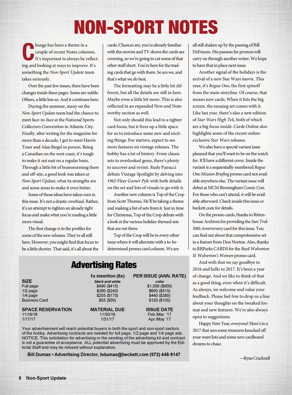 Non-Sport Update Magazine Preview Pages
