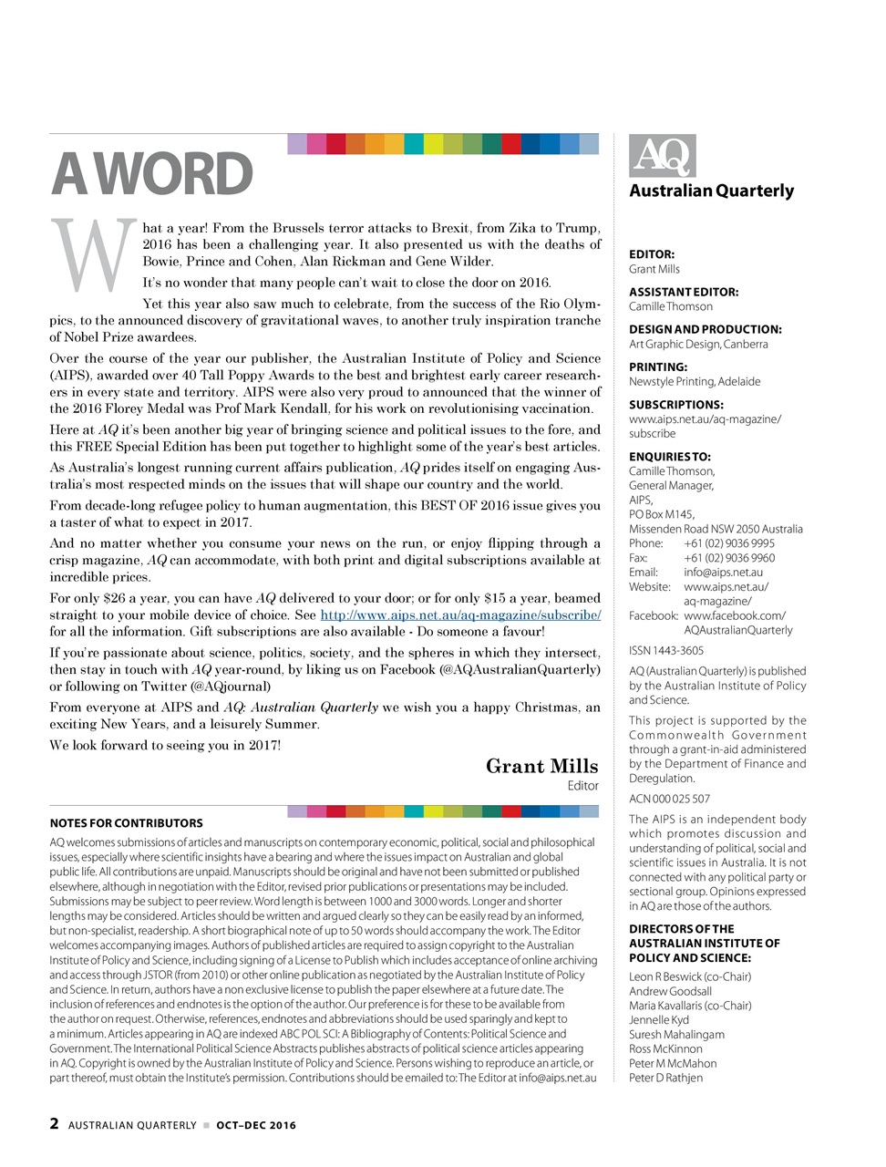 AQ: Australian Quarterly Preview Pages