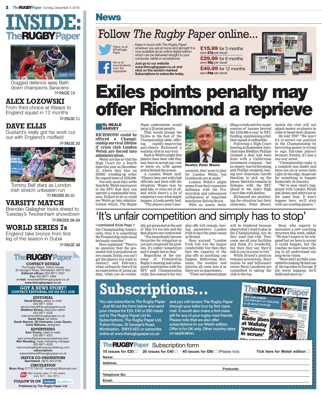 The Rugby Paper Preview Pages