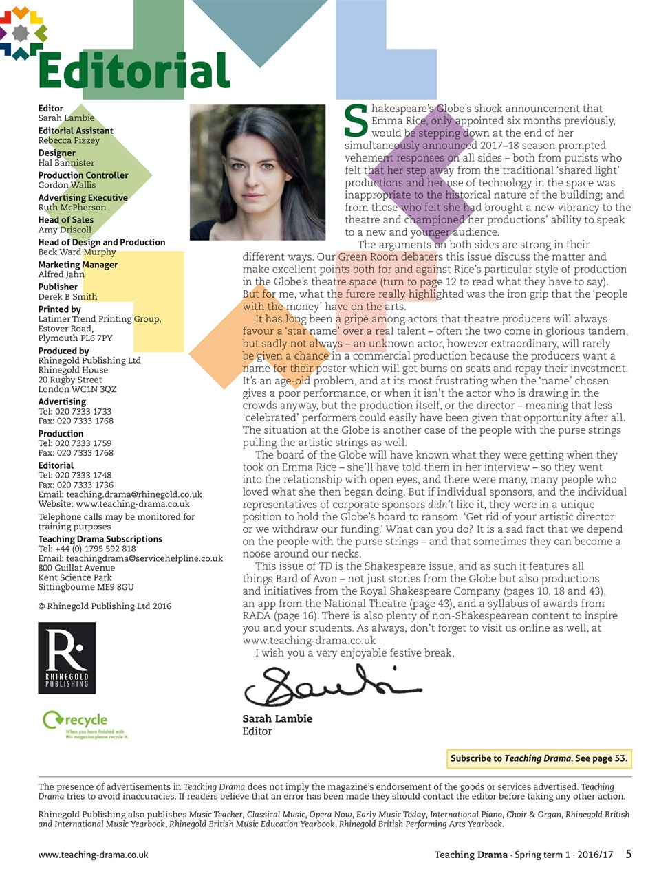 Drama and Theatre Preview Pages