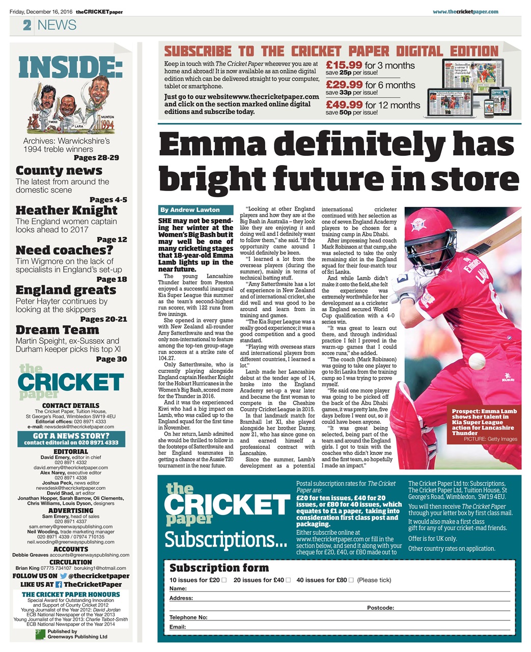 The Cricket Paper Preview Pages