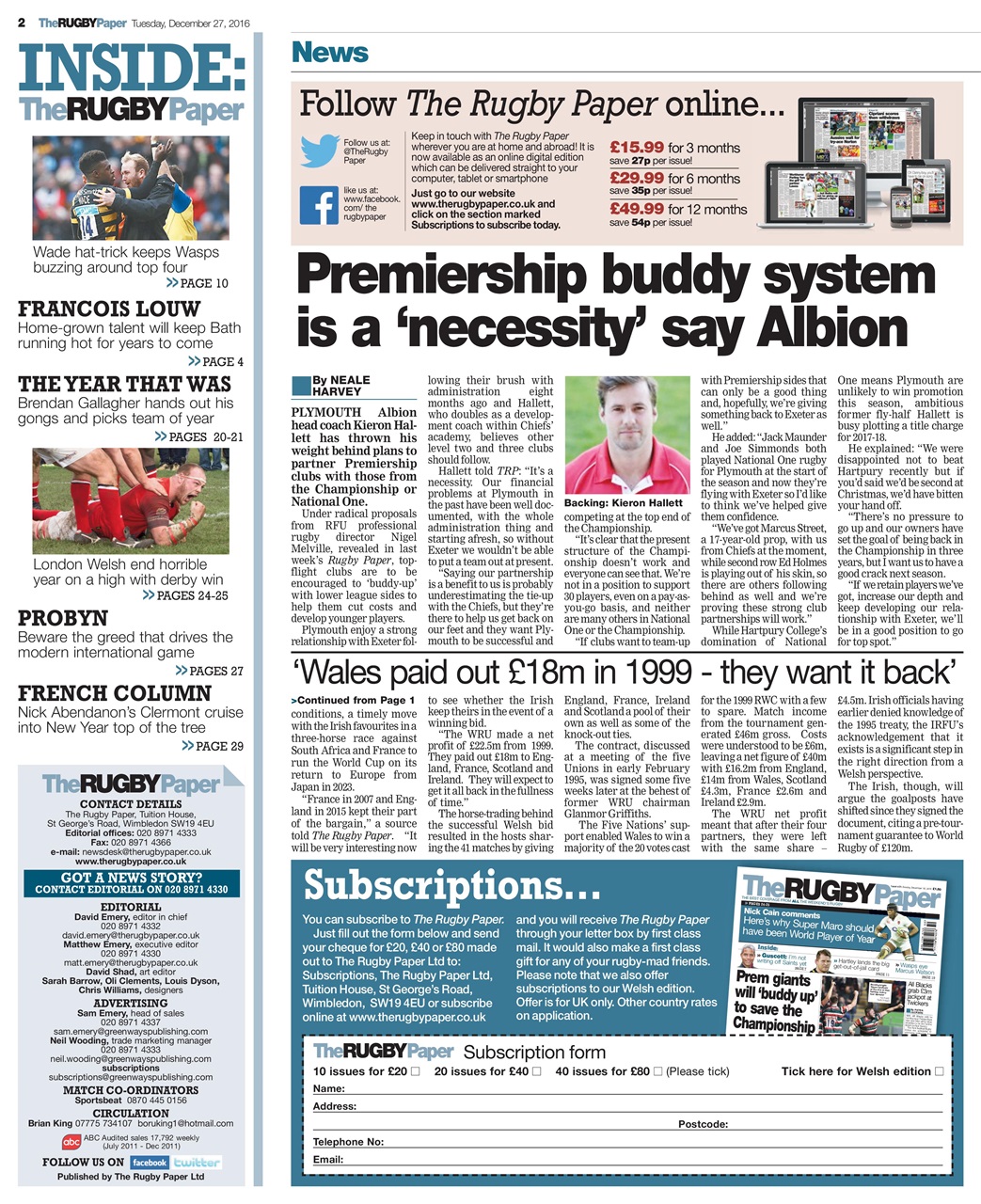 The Rugby Paper Preview Pages