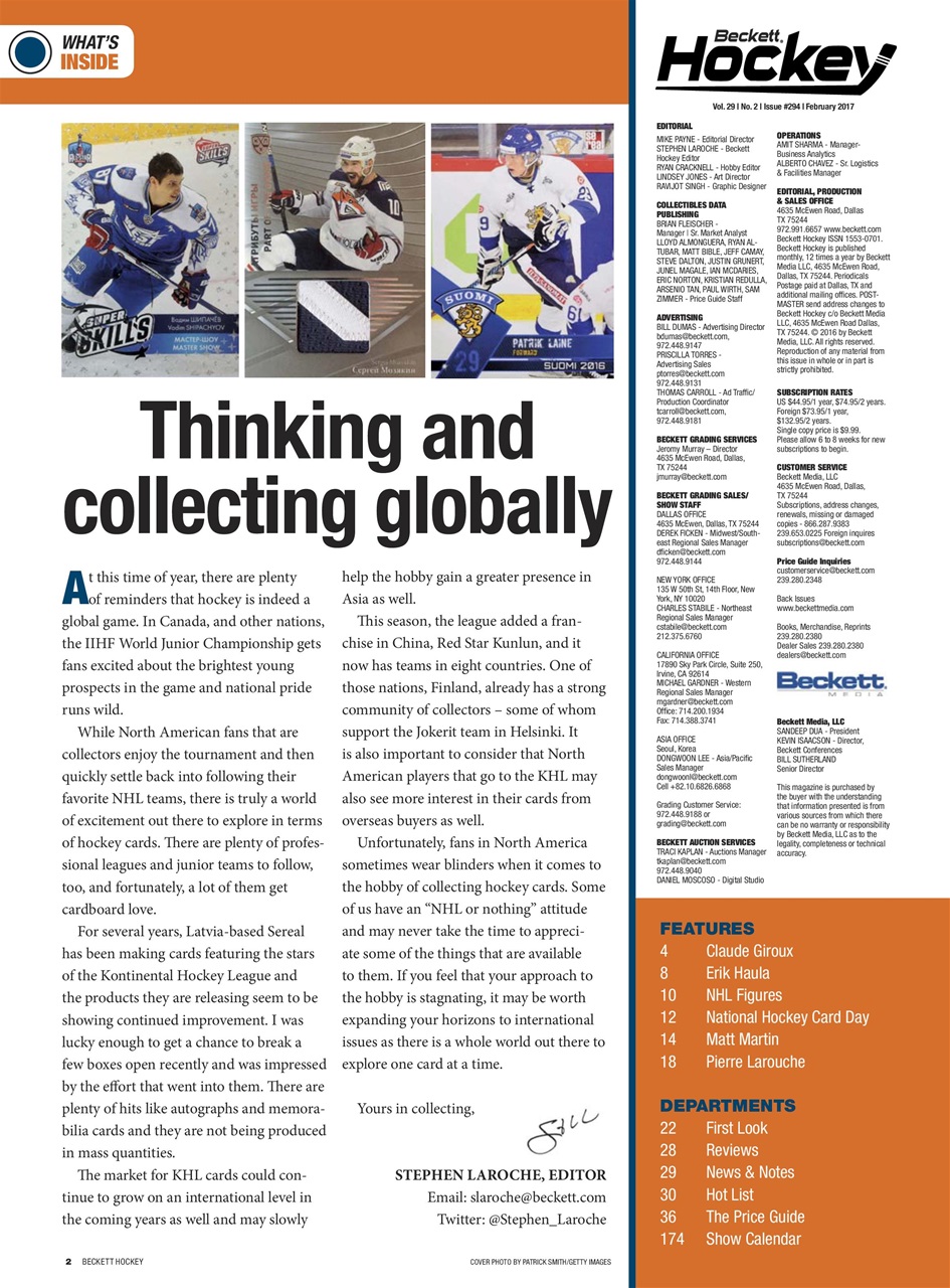Beckett Hockey Magazine Preview Pages