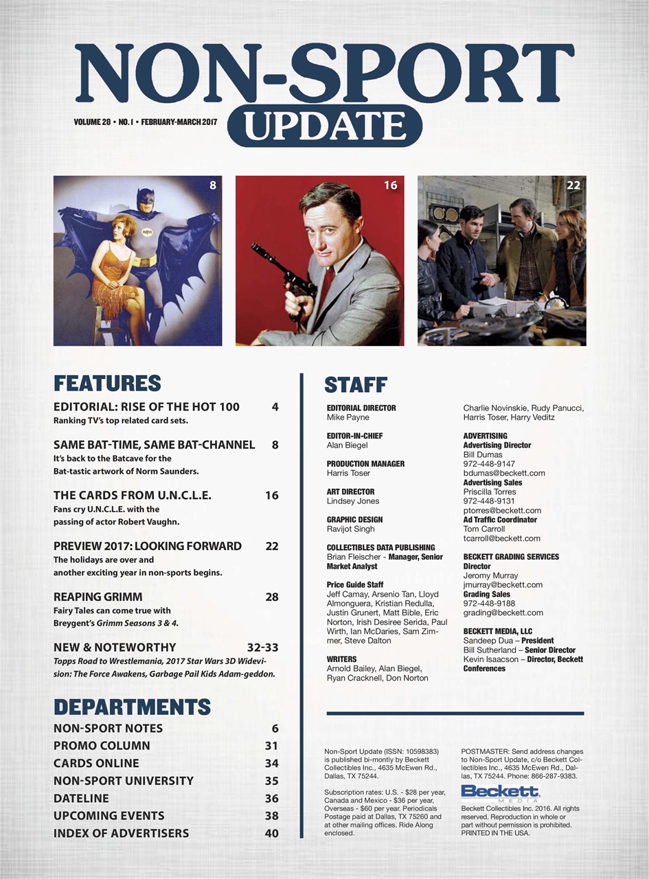 Non-Sport Update Magazine Preview Pages