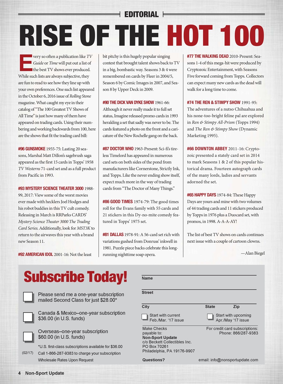 Non-Sport Update Magazine Preview Pages