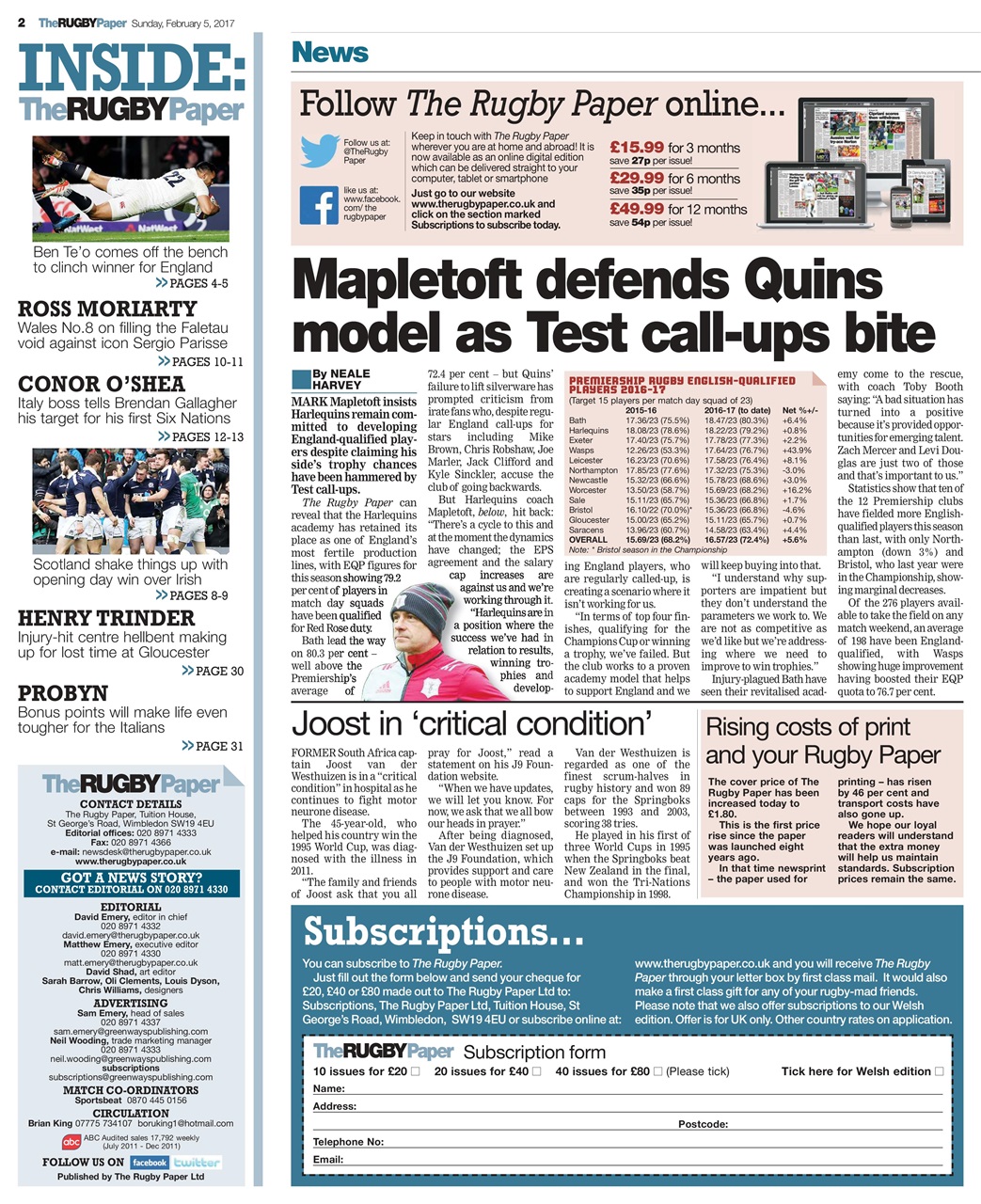 The Rugby Paper Preview Pages