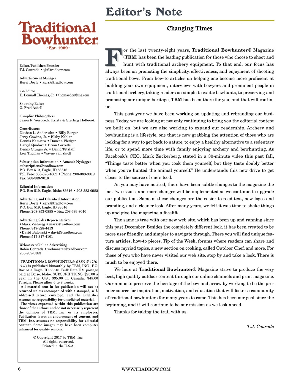 Traditional Bowhunter Magazine Preview Pages