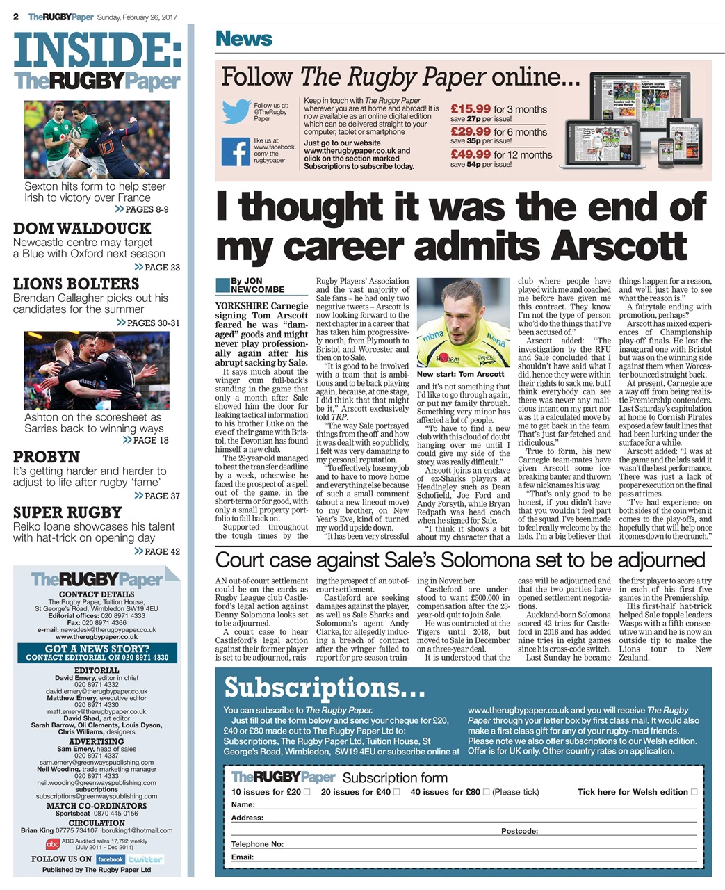 The Rugby Paper Preview Pages