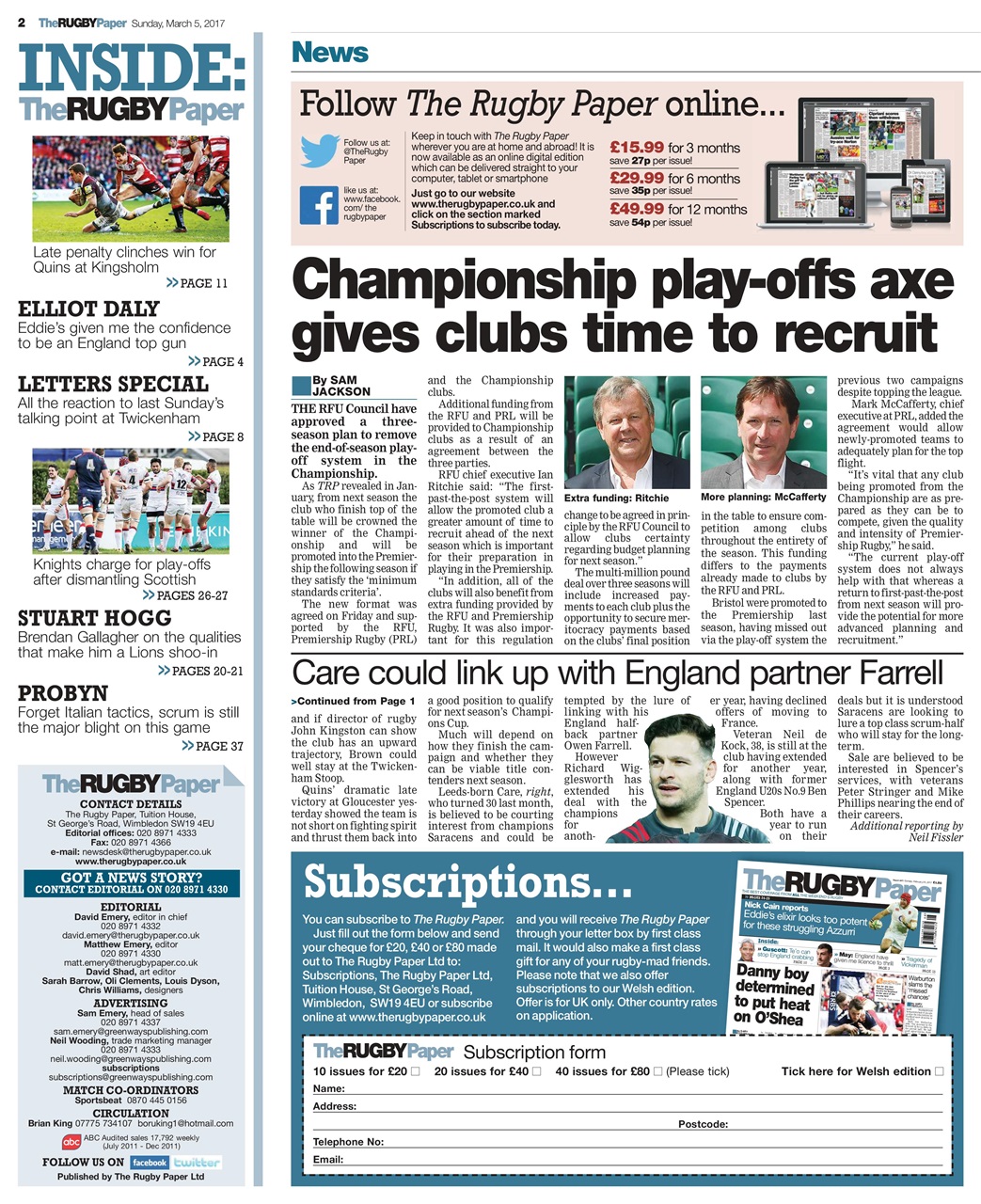 The Rugby Paper Preview Pages
