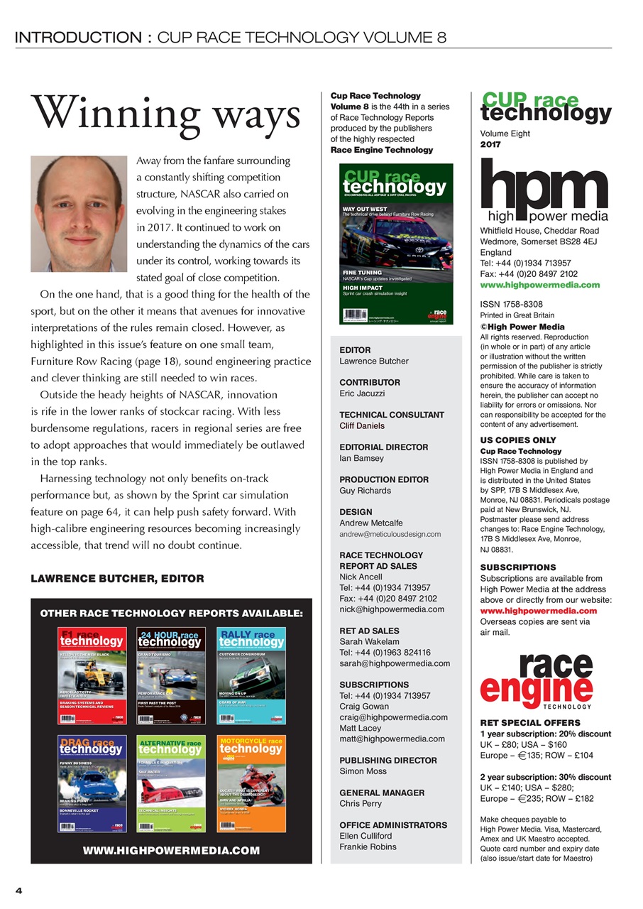 CUP Race Technology Preview Pages