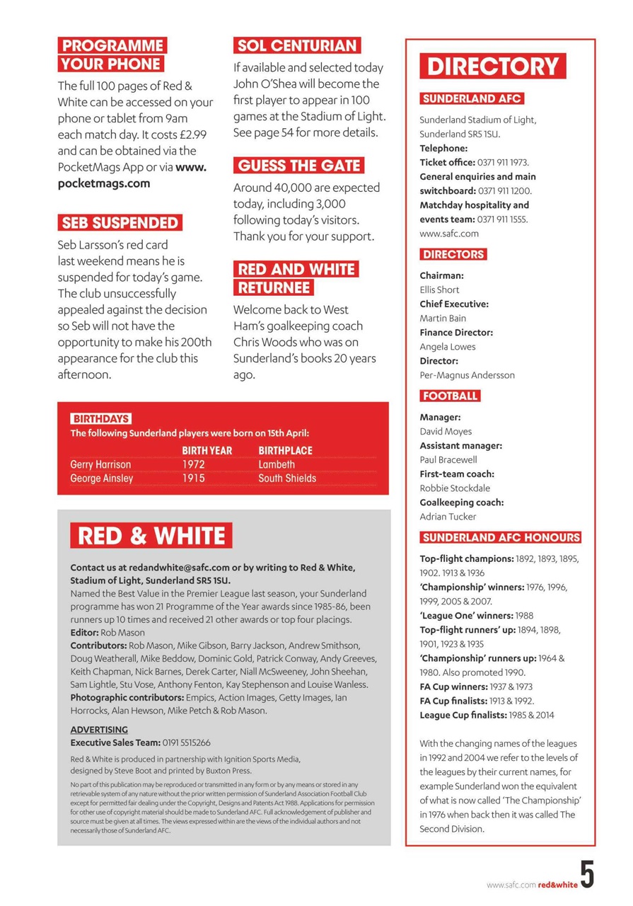 Sunderland FC Preview Pages