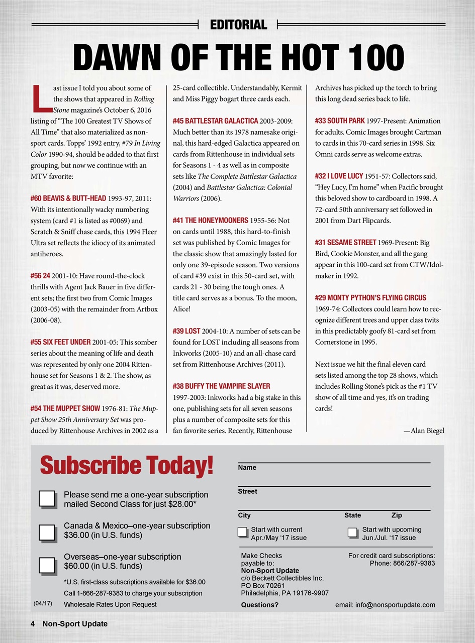 Non-Sport Update Magazine Preview Pages
