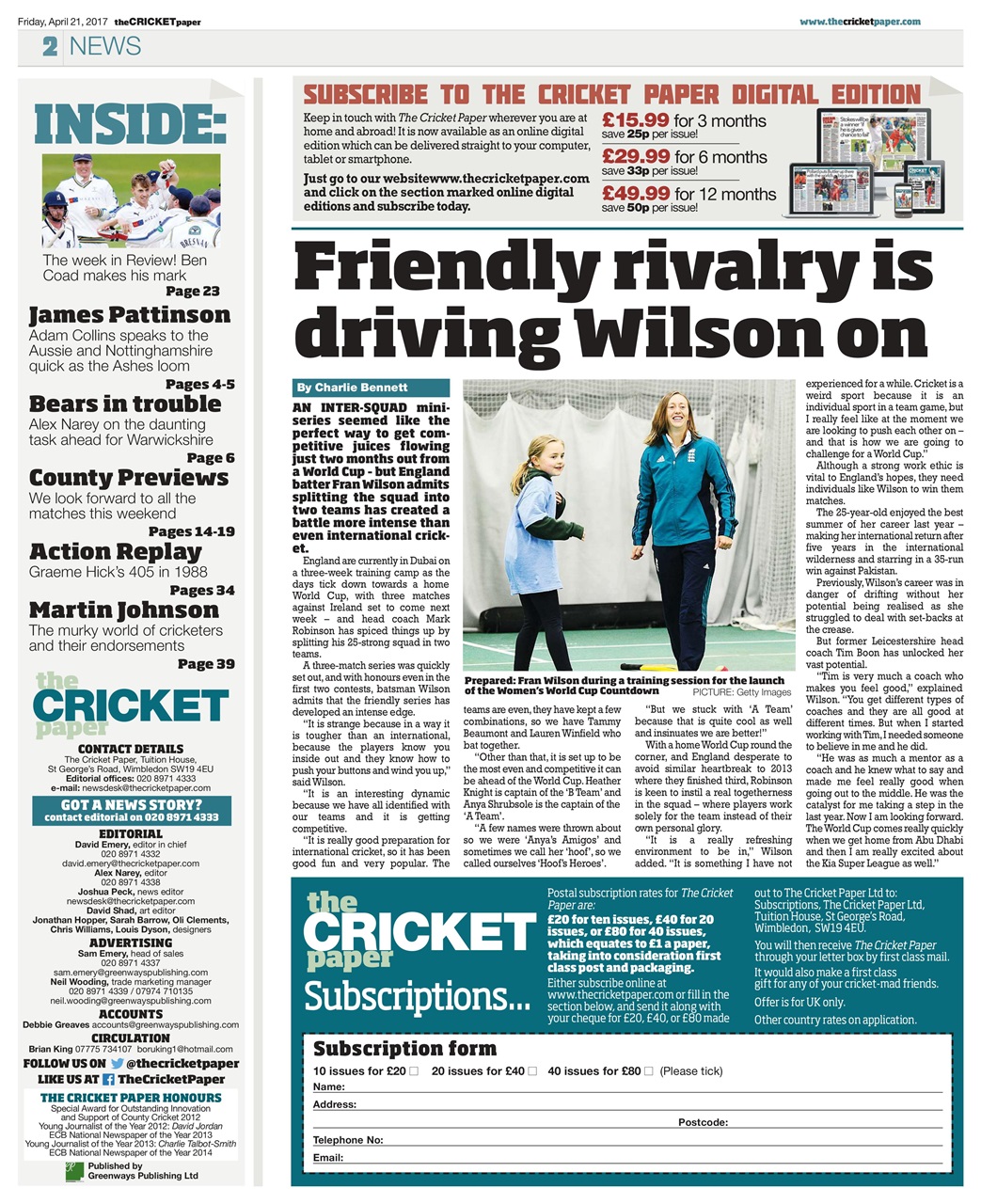 The Cricket Paper Preview Pages