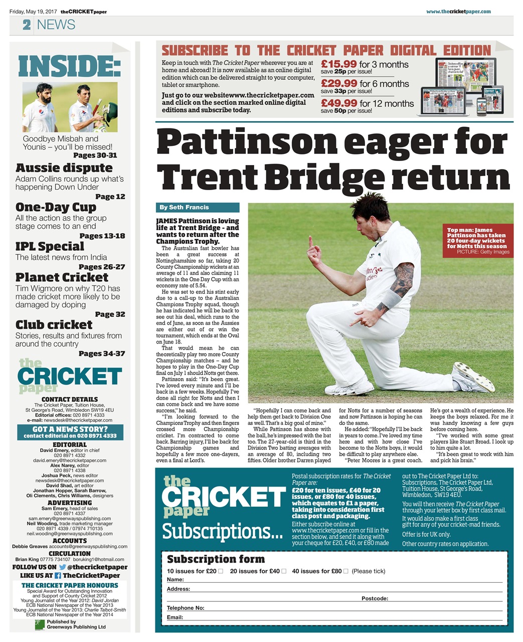 The Cricket Paper Preview Pages