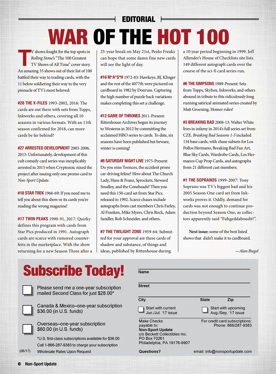 Non-Sport Update Magazine Preview Pages