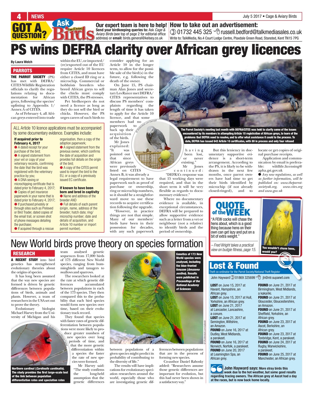 Cage & Aviary Birds Preview Pages