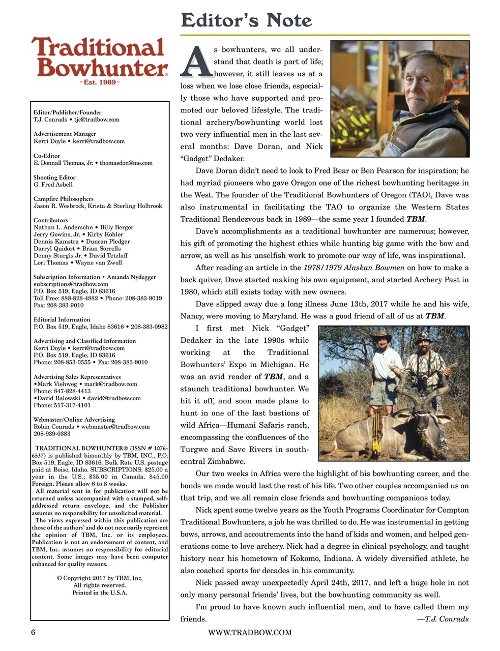 Traditional Bowhunter Magazine Preview Pages